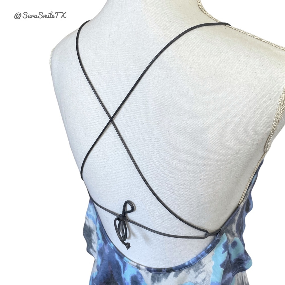 FOR LOVE AND LEMONS Boho Ikat Print Ruffle Trim Open Back Mini Dress - RARE! - Picture 13 of 14